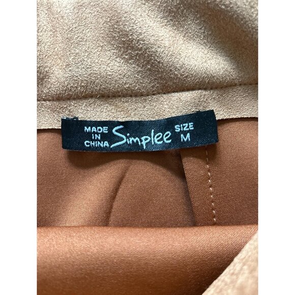 Simplee Skirt Womens Medium Brown Faux Suede High Waist Mini Stretch Zip Modern - Picture 5 of 6